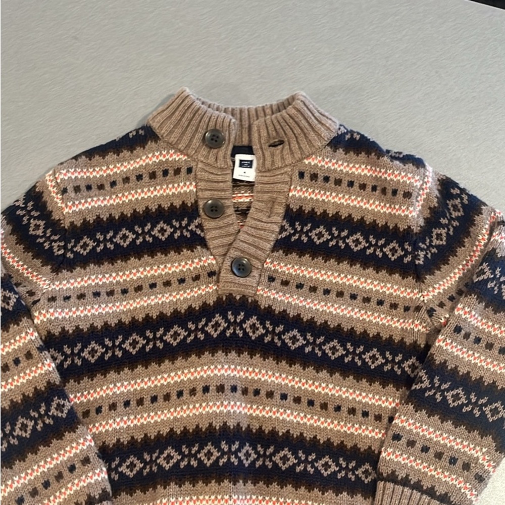 Janie and Jack Brown and Navy Patterned Crewneck Sweater